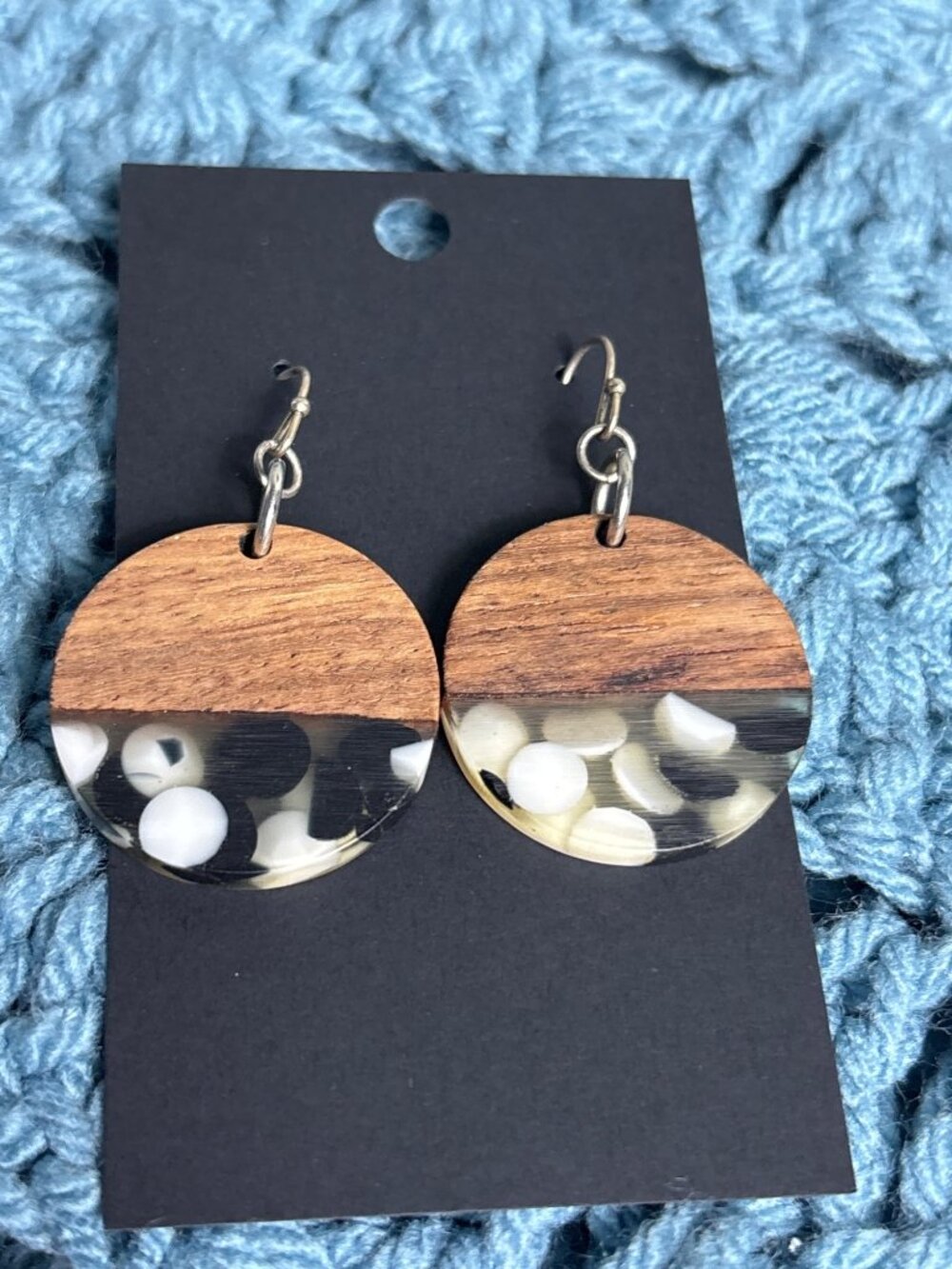 Statement Circle Dangle Earrings Abstract Dots Wooden 1 inch